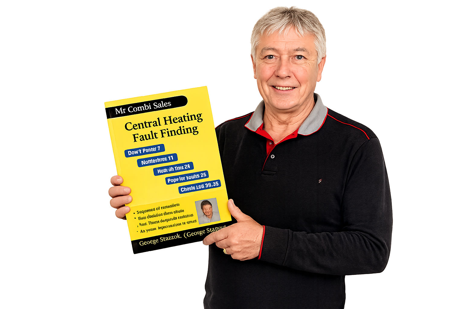 George Staszak holding the Central Heating Fault Finding book