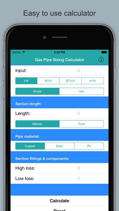 Gas Pipe Sizing app screenshot