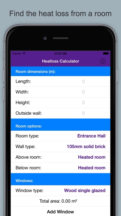 Heat Loss Calculator app screenshot